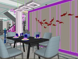 panoramic contemporary style dining room kitchen space 10 3D Model