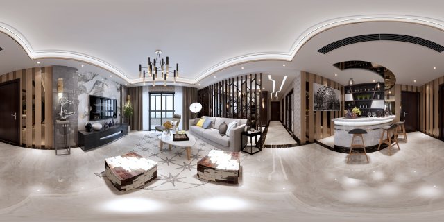 panoramic modern style family living room restaurant 01 Model 3D .c4d .max .obj .3ds .fbx .stl .blend 