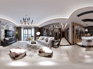 panoramic modern style family living room restaurant 01 3D Model