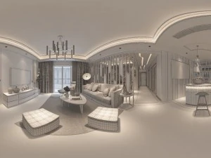 panoramic modern style family living room restaurant 01 3D Model