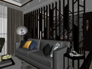 panoramic modern style family living room restaurant 01 3D Model