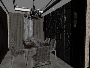 panoramic modern style family living room restaurant 01 Model 3D