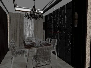 panoramic modern style family living room restaurant 01 3D Model