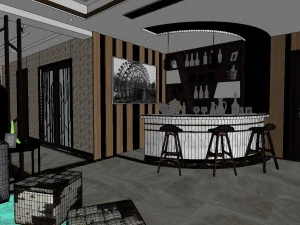 panoramic modern style family living room restaurant 01 3D Model