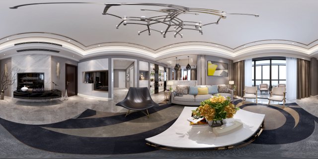 panoramic modern style family living room restaurant 02 3Dモデル .c4d .max .obj .3ds .fbx .stl .blend 
