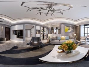 panoramic modern style family living room restaurant 02 3D Model