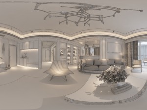 panoramic modern style family living room restaurant 02 3Dモデル