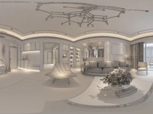 panoramic modern style family living room restaurant 02 3D Model
