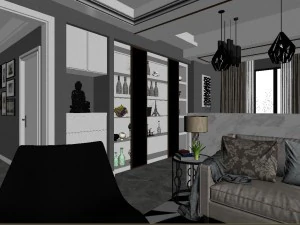 panoramic modern style family living room restaurant 02 3D Model