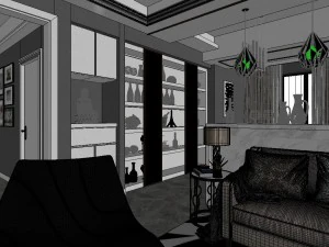 panoramic modern style family living room restaurant 02 3D Model