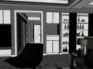 panoramic modern style family living room restaurant 02 3D Model