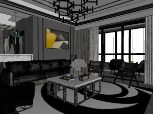 panoramic modern style family living room restaurant 02 3D Model