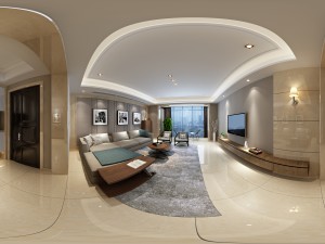 panoramic modern style family living room restaurant 03 3D Model