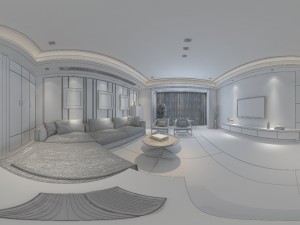 panoramic modern style family living room restaurant 03 3D Model