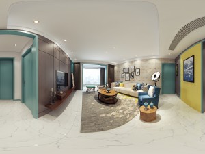 panoramic modern style family living room restaurant 04 Model 3D