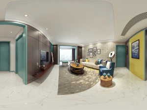 panoramic modern style family living room restaurant 04 3D Model