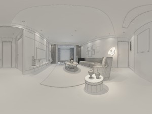 panoramic modern style family living room restaurant 04 3D Model
