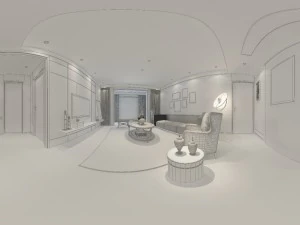 panoramic modern style family living room restaurant 04 3D Model