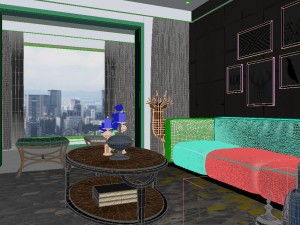 panoramic modern style family living room restaurant 04 3D Model