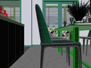 panoramic modern style family living room restaurant 04 3D Model