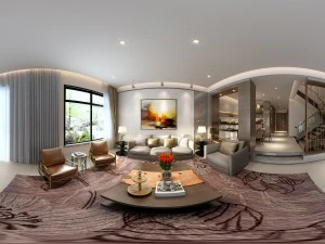 panoramic modern style family living room restaurant 05 3D Model