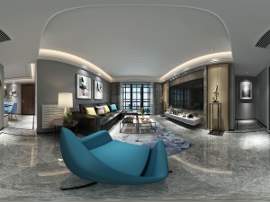 panoramic modern style family living room restaurant 06 3D Model