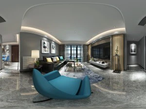 panoramic modern style family living room restaurant 06 3D Model
