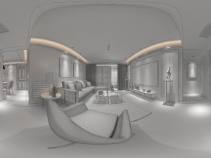 panoramic modern style family living room restaurant 06 3D Model