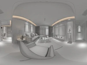 panoramic modern style family living room restaurant 06 3D Model