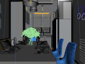 panoramic modern style family living room restaurant 06 3D Model