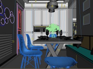 panoramic modern style family living room restaurant 06 3D Model