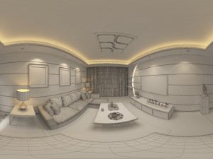 panoramic modern style family living room restaurant 08 3D Model