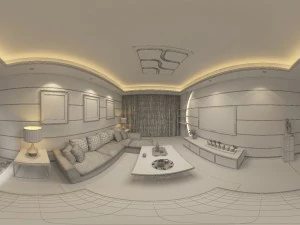 panoramic modern style family living room restaurant 08 3D Model