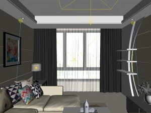 panoramic modern style family living room restaurant 08 3D Model