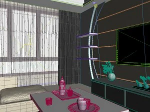 panoramic modern style family living room restaurant 08 3D Model