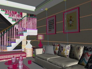 panoramic modern style family living room restaurant 08 3D Model