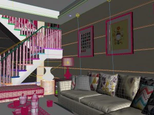 panoramic modern style family living room restaurant 08 3D Model