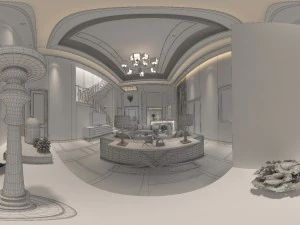 panoramic modern style family living room restaurant 09 3D Model