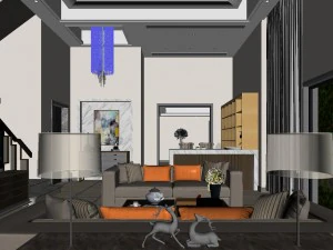 panoramic modern style family living room restaurant 09 3D Model