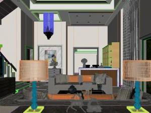 panoramic modern style family living room restaurant 09 3D Model