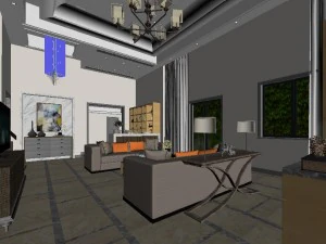 panoramic modern style family living room restaurant 09 3D Model