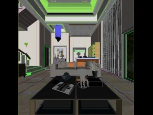 panoramic modern style family living room restaurant 09 3D Model