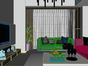 panoramic modern style family living room restaurant 11 3D Model