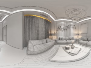 panoramic modern style family living room restaurant 12 Model 3D