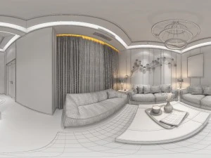 panoramic modern style family living room restaurant 12 3D Model