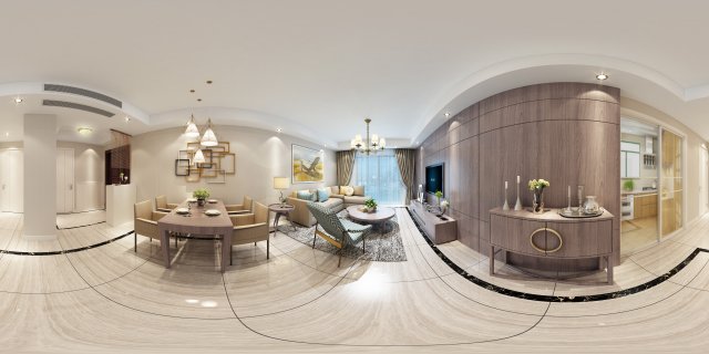 panoramic modern style living room restaurant space 01 Modello 3D .c4d .max .obj .3ds .fbx .stl .blend 