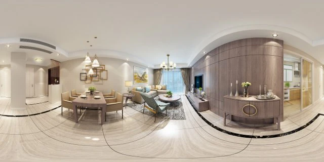 panoramic modern style living room restaurant space 01 3D Model .c4d .max .obj .3ds .fbx .stl .blend 