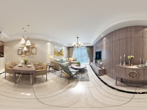 panoramic modern style living room restaurant space 01 Modèle 3D