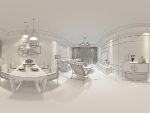 panoramic modern style living room restaurant space 01 Modello 3D