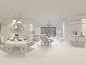 panoramic modern style living room restaurant space 01 3D Model